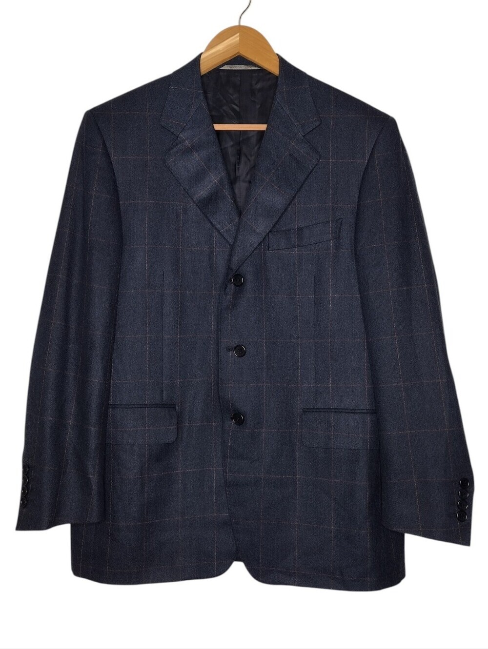 Canali Navy Windowpane Silk Wool Career Sport Coats Blazer Sz 38C